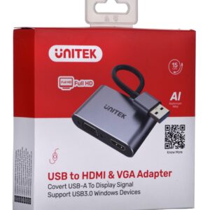 UNITEK ADAPTERIS USB-A - HDMI IR VGA, FULL HD, M/F - Image 3