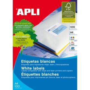 Lipnios etiketės Apli, A4, 48.5x16.9mm, 68 etiketės lape, 100 lapų, baltos spalvos