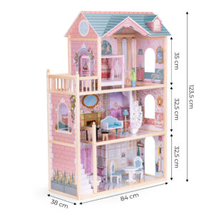 Didelis medinis lėlių namelis, 3 aukštai, 11 baldų, ECOTOYS - Image 9