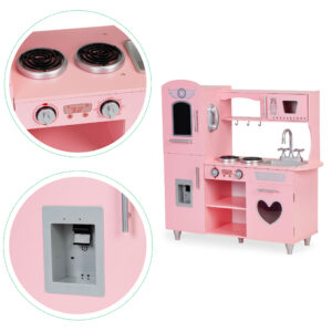 Didelė medinė žaislinė virtuvėlė vaikams su garso efektais, rožinė, ECOTOYS - Image 9