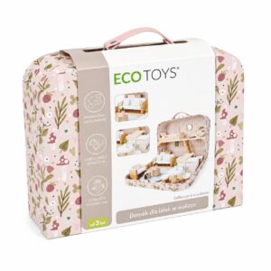 Lėlių namelis lagaminėlyje, dviaukštis, su mediniais baldais, 20 priedų rinkinys ECOTOYS - Image 9