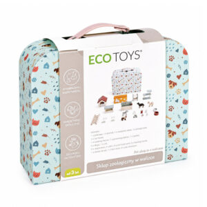Gyvūnų prekių parduotuvė lagamine, dviaukštė, mediniai baldai, 23 priedų rinkinys ECOTOYS - Image 9