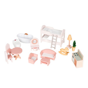 Medinis lėlių namelis Laura, 3 aukštai, 5 kambariai, 15 baldų ECOTOYS - Image 9