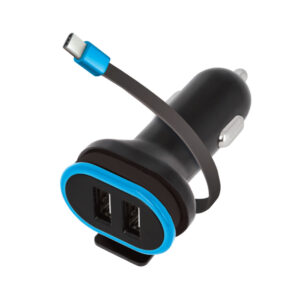Forever CC-02 automobilinis įkroviklis 2x USB 3A juodas su USB-C laidu 0,2 m - Image 2