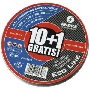 ANDRE PJOVIMO DISKAS METALUI 125 x 1,0mm METAL/INOX ECO LINE DĖŽUTĖ /10vnt. +1 NEMOKAMAI