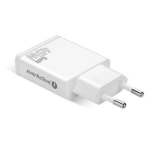 EVERACTIVE GaN tinklo įkroviklis 1× USB-C, 1× USB Quick Charge 3.0 45 W PD, baltas - Image 3