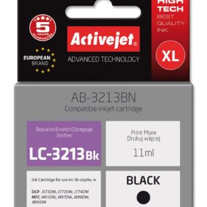 Activejet AB-3213BN spausdintuvo rašalas, skirtas Brother, Brother LC3213BK pakaitinis rašalas; Supreme; 11 ml; juodas
