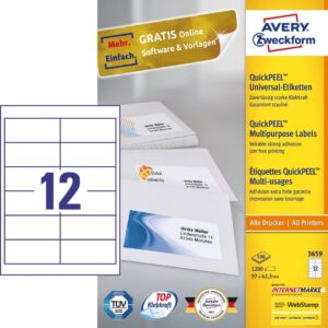 Avery 3659 lipni etiketė Stačiakampis Ilgalaikis Balta 1200 vnt - Image 1