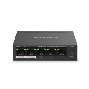 Mercusys MS105GP stalinis tinklo komutatorius, Gigabit Ethernet (10/100/1000), 5 prievadai, palaiko PoE+, juodos spalvos