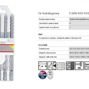 BOSCH SDS PLUS-5X grąžtų komplektas, 5 vnt. 5/6/6/8/10x110/160mm