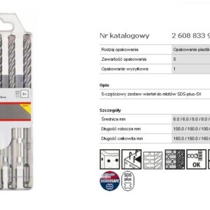 BOSCH SDS PLUS-5X grąžtų komplektas, 5 vnt. 6/6/8/8/10x160mm.