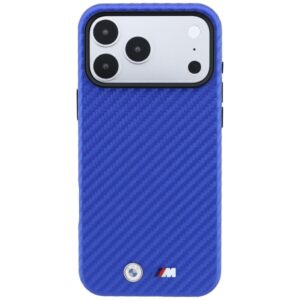 Dėklas BMW M Carbon Metal Logo MagSafe skirta Apple iPhone 18 Pro / 17 Pro mėlynos spalvos - Image 3