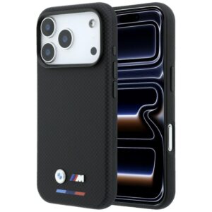 Dėklas BMW M Quadrille Kevlar Tricolor & Metal Logo MagSafe  skirtas iPhone 18 Pro Max juodos spalvos
