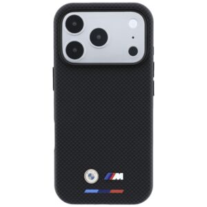 Dėklas BMW M Quadrille Kevlar Tricolor & Metal Logo MagSafe  skirtas iPhone 18 Pro Max juodos spalvos - Image 3