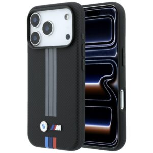 Dėklas BMW M Quadrille Kevlar Anthracite & Tricolor Print Lines MagSafe  skirtas Apple iPhone 18 Pro juodos spalvos