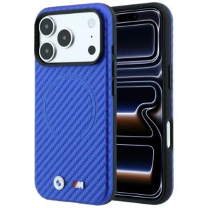 Dėklas BMW M Carbon Printed Ring MagSafe skirtas iPhone 18 Pro Max / 17 Pro Max mėlynos spalvos