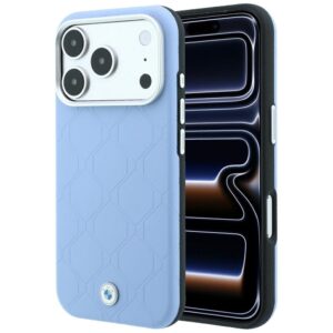 Dėklas BMW Sign Deboss Quilted Metal Logo MagSafe skirtas Apple iPhone 18 Pro / 17 Pro mėlynos spalvos