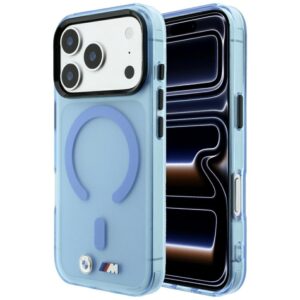Dėklas BMW M IML Frosted Metal Logo & Trims MagSafe skirtas iPhone 18 Pro / 17 Pro mėlynos spalvos