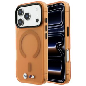 Dėklas BMW M IML Frosted Metal Logo & Trims MagSafe skirtas iPhone 18 Pro / 17 Pro oranžinės spalvos