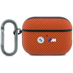 Dėklas BMW M Quilted Kevlar Metal Logo skirta AirPods Pro 3 oranžinės spalvos