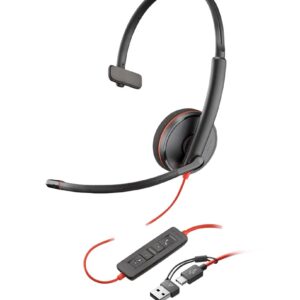 HP Poly „Poly Blackwire 3210 Monaural“ „USB-C“ ausinės + „USB-C/A“ adapteris - Image 2
