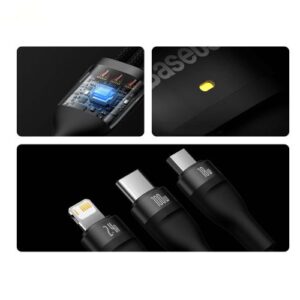 Baseus Universal Flash Series 3-viename greitojo įkrovimo ir duomenų perdavimo laidas (USB-A į Micro + Lightning + Type-C) 100W, 1.2m juodas (CASS030001) - Image 7