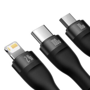 Baseus Universal Flash Series 3-viename greitojo įkrovimo ir duomenų perdavimo laidas (USB-A į Micro + Lightning + Type-C) 100W, 1.2m juodas (CASS030001) - Image 11