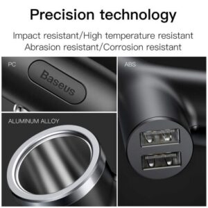 Baseus automobilinis įkroviklis Y-type su dviem USB jungtimis + cigarečių degiklio ilgiklis, 3.4A, juodas (CCALL-YX01) - Image 4