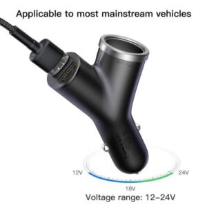 Baseus automobilinis įkroviklis Y-type su dviem USB jungtimis + cigarečių degiklio ilgiklis, 3.4A, juodas (CCALL-YX01) - Image 5