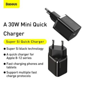Baseus kelioninis įkroviklis Super Si 1C greitasis įkroviklis PD 30W EU juodas (CCSUP-J01) - Image 13
