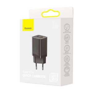 Baseus kelioninis įkroviklis Super Si Pro mini greitasis įkroviklis, C+U, PD 3.0, QC 3.0 30W EU juodas (CCSUPP-E01)