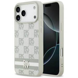 Dėklas DKNY Checkered with Printed Stripes for Apple iPhone 17 Pro Max beige