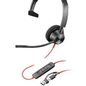 HP Poly „Poly Blackwire 3310 Monaural“ „Microsoft Teams“ sertifikuotos „USB-C“ ausinės + „USB-C/A“ adapteris - Image 1
