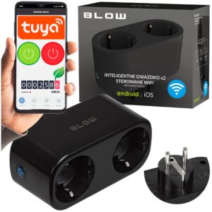 TUYA dviguba išmanioji rozetė, valdoma per WiFi, juoda