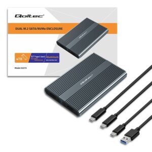 Qoltec 52273 Disko M.2 SSD korpusas | SATA | NVMe | USB-C | DUAL 2 x 2 TB
