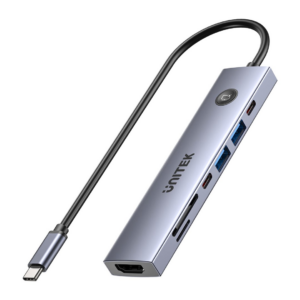 UNITEK USB-C 7-in-1 PD 100 W HDMI 2.0 HUB SU ĮJUNGIMO/IŠJUNGIMO MYGTUKU