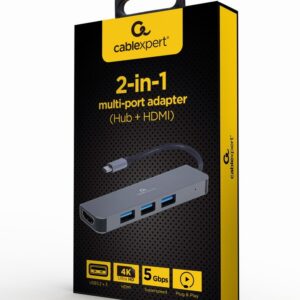 Gembird A-CM-COMBO2-01 USB tipo C 2 viename kelių prievadų adapteris (Hub + HDMI) - Image 2