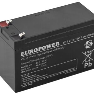 AGM akumuliatorius EUROPOWER EP 7,2-12 12V 7,2AH Juoda