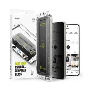 Ringke Samsung Galaxy S25/S24 ekrano apsauga Premium Easy Slide privatumą užtikrinantis grūdintas stiklas 9H su montavimo rėmeliu (2 vnt.) Skaidrus