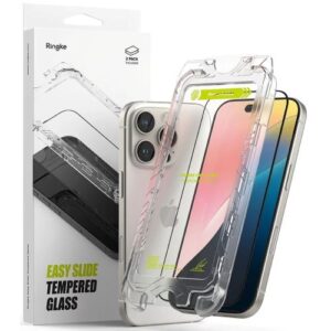 Ringke iPhone 16 Pro Max ekrano apsauga Premium Easy Slide grūdintas stiklas 9H su montavimo rėmeliu (2 vnt.) Skaidrus