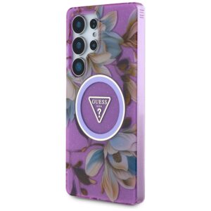 Dėklas Guess Glitter Flowers Triangle Buttons MagSafe for Samsung Galaxy S25 Ultra purple - Image 2