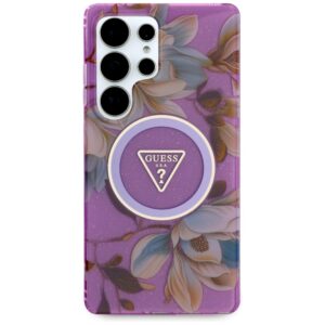 Dėklas Guess Glitter Flowers Triangle Buttons MagSafe for Samsung Galaxy S25 Ultra purple - Image 3