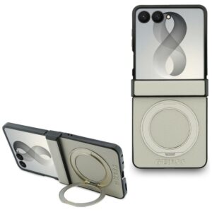 Guess Magnetic Ring Stand Grained Classic Logo MagSafe case for Samsung Galaxy Z Flip8 beige