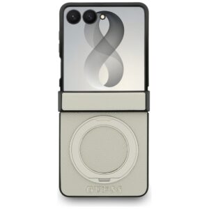 Guess Magnetic Ring Stand Grained Classic Logo MagSafe case for Samsung Galaxy Z Flip8 beige - Image 2