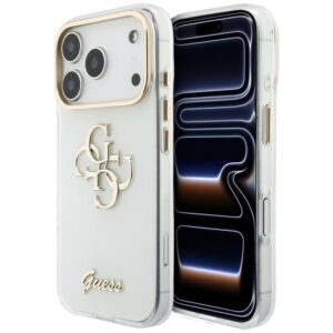 Dėklas Guess IML 4G Script Metal  skirtas Apple iPhone 18 Pro / Apple iPhone 17 Pro baltos spalvos