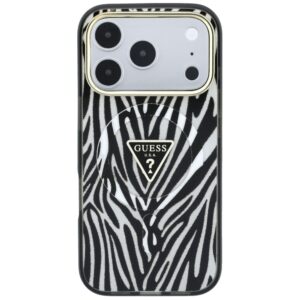 Dėklas Guess IML Zebra Glitter Triangle Logo MagSafe, skirtas iPhone 18 Pro Max / 17 Pro Max, sidabro spalvos - Image 3