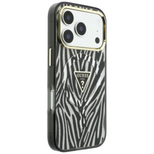 Dėklas Guess IML Zebra Glitter Triangle Logo MagSafe, skirtas iPhone 18 Pro Max / 17 Pro Max, sidabro spalvos - Image 4