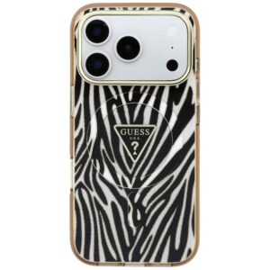 Dėklas Guess IML Zebra Glitter Triangle Logo MagSafe  skirtas Apple iPhone 18 Pro Max / Apple iPhone 17 Pro Max gold - Image 3