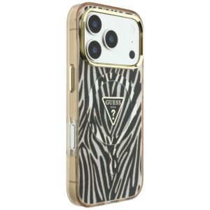 Dėklas Guess IML Zebra Glitter Triangle Logo MagSafe  skirtas Apple iPhone 18 Pro Max / Apple iPhone 17 Pro Max gold - Image 4