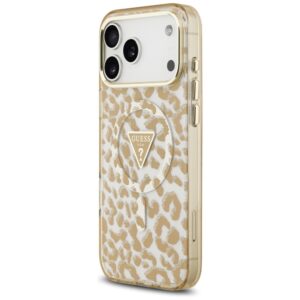 Dėklas Guess IML Leopard Glitter Triangle Logo MagSafe, skirtas iPhone 18 Pro / iPhone 17 Pro, rudos spalvos - Image 2